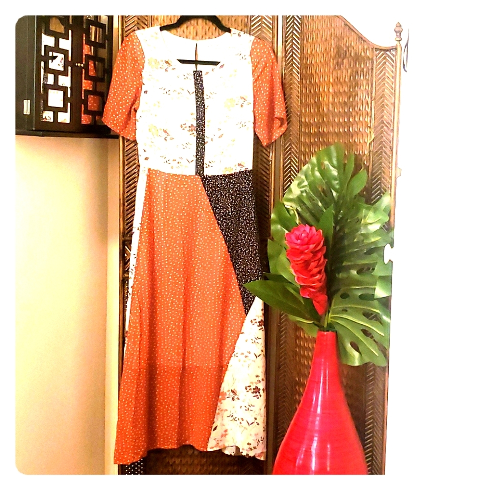 Colorful pattern print midi dress